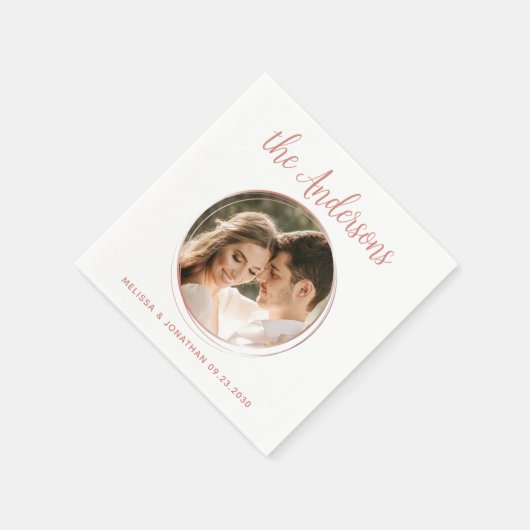 Moderne Rose Gold Personalisiertes Foto Hochzeit Serviette (Ecke)