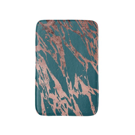 Moderne Rose Gold Pfau Aquamarin Marmor Badematte (Vorderseite Vertikal)
