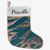 Moderne Rose Gold Pfau Aquamarin Marmor Kleiner Weihnachtsstrumpf (Vorderseite)