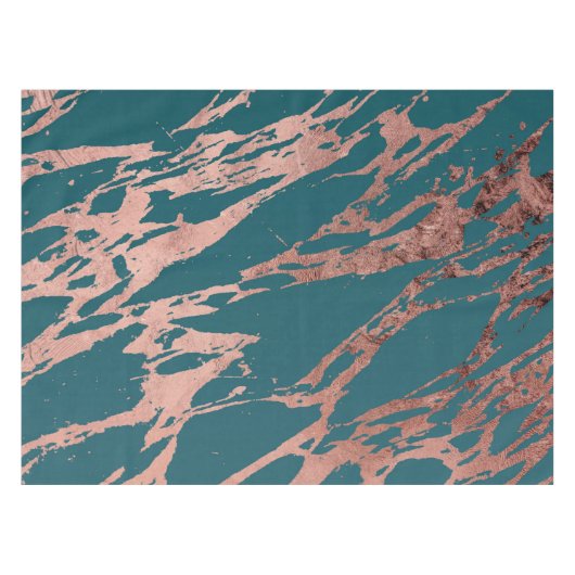 Moderne Rose Gold Pfau Aquamarin Marmor Tischdecke (Vorderseite (Horizontal))