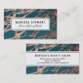 Moderne Rose Gold Pfau Aquamarin Marmor Visitenkarte (Vorne/Hinten)