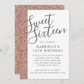 Moderne Rose Gold Pink Glitzer Sweet 16 Einladung (Vorne/Hinten)