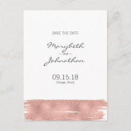 Moderne Rose Gold Pinsel Save the Date Postkarte