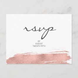 Moderne Rose Gold Pinselstrich Hochzeit RSVP Postk Einladungspostkarte