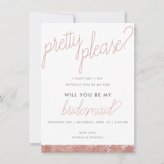 Moderne Rose Gold Pinselstriche Stroke Bridesmaid Einladung (Vorderseite)