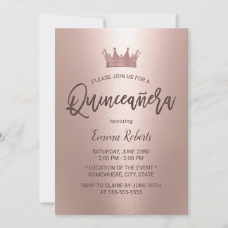 Moderne Rose Gold Prinzessin Quinceanera 15 Geburt Einladung