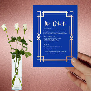 Moderne Rose-Gold-Rahmen auf Navy-Blau-Details-Kar Folieneinladung
