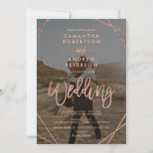 Moderne Rose Gold Rahmen einfache Foto-Skript Hoch Einladung (Vorderseite)