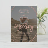 Moderne Rose Gold Rahmen einfache Foto-Skript Hoch Einladung (Stehend Vorderseite)
