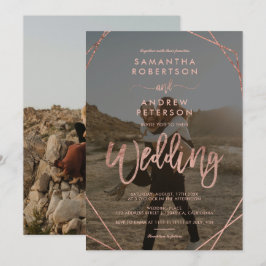 Moderne Rose Gold Rahmen einfache Foto-Skript Hoch Einladung