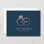 Moderne Rose Gold Rating Monogram Navy Save the Da Postkarte (Vorne/Hinten)