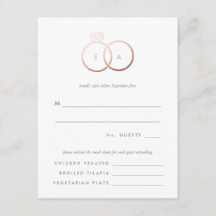 Moderne Rose Gold Rings Hochzeit RSVP Replik Card