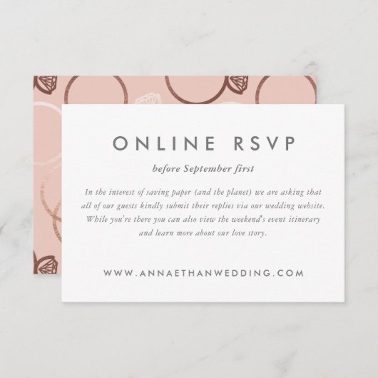 Moderne Rose Gold Rings Wedeln Online RSVP Card (Vorne/Hinten)