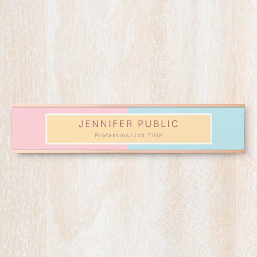 Moderne Rose Gold Rosa Gelbe Blaue Vorlage Elegant Türschild (Vorderseite )