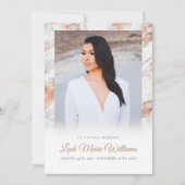 Moderne Rose Gold rosa Marmormor Gedenkfeier Dankeskarte (Vorderseite)