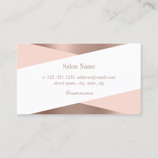 Moderne Rose Gold & Rosa Schere Friseurin Visitenkarte (Rückseite)