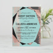 Moderne Rose Gold Schwarz Aquamarin Geometric Swee Einladung (Stehend Vorderseite)