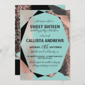 Moderne Rose Gold Schwarz Aquamarin Geometric Swee Einladung (Vorne/Hinten)