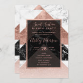 Moderne Rose Gold Schwarz-weißer Marmor Sweet 16 Einladung (Vorne/Hinten)