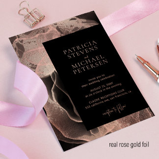 Moderne Rose Gold Schwarze Hochzeit Folieneinladung