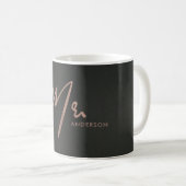 MODERNE ROSE GOLD SCHWARZE TYPOGRAFIE HERR LETZTER KAFFEETASSE (VorderseiteRechts)
