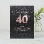 Moderne Rose Gold schwarze Überraschung 40. Geburt Einladung (Stehend Vorderseite)