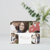 Moderne Rose Gold Script 4 Foto Collage Wedding Dankeskarte (Stehend Vorderseite)
