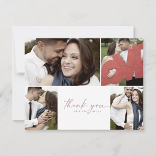 Moderne Rose Gold Script 4 Foto Collage Wedding Dankeskarte