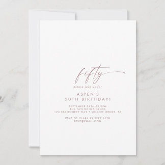 Moderne Rose Gold Script 50. Geburtstagsparty Einladung