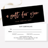 Moderne Rose Gold Script | Black Gift Certificate