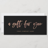 Moderne Rose Gold Script | Black Gift Certificate (Vorderseite)
