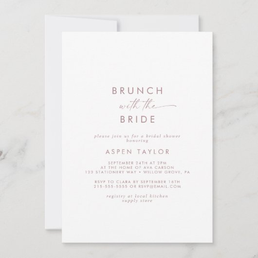 Moderne Rose Gold Script Brunch mit Bride Einladung (Vorderseite)