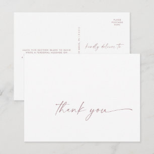 Moderne Rose Gold Script Danke Postcard Postkarte