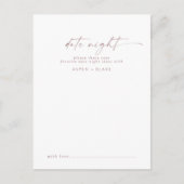 Moderne Rose Gold Script Date Night Idee Hinweiskarte (Vorderseite)
