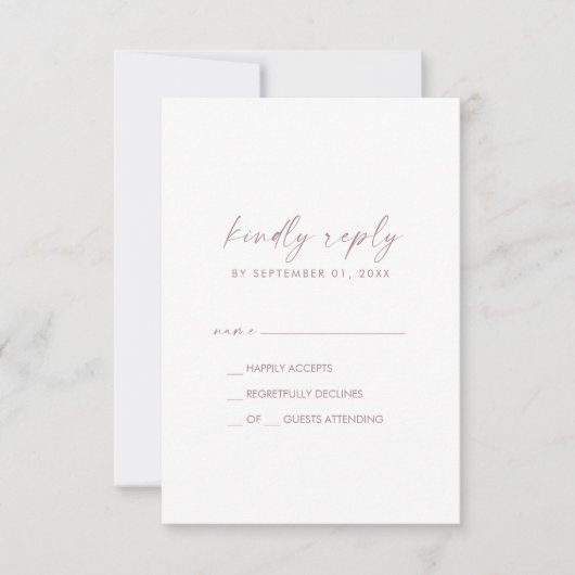Moderne Rose Gold Script Einfache RSVP Karte (Vorderseite)