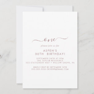 Moderne Rose Gold Script Erste Geburtstagsparty Einladung