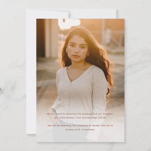 Moderne Rose Gold Script Foto Abschluss Ankündigung (Rückseite)