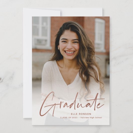 Moderne Rose Gold Script Foto Graduation Party Einladung (Vorderseite)