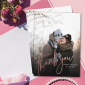 Moderne Rose Gold Script Foto Hochzeit Vielen Dank Postkarte