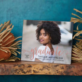 Moderne Rose Gold Script Graduate Foto Abschluss Fotoplatte (Seite)