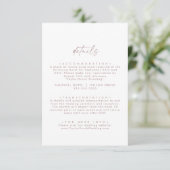Moderne Rose Gold Script Hochzeitsdetails Begleitkarte (Stehend Vorderseite)