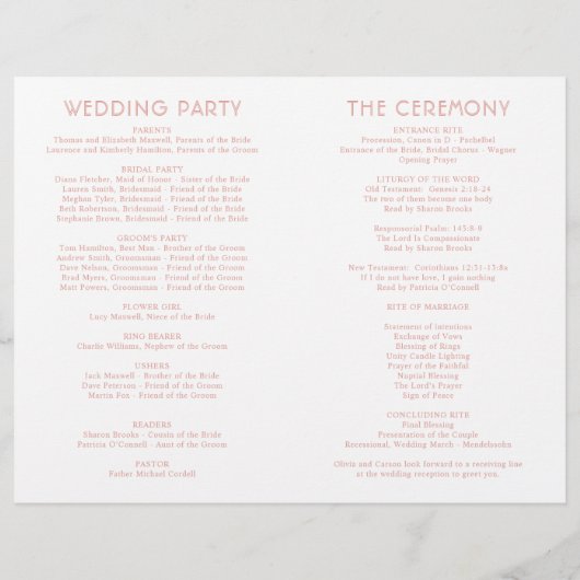 Moderne Rose Gold Script Hochzeitsprogramme (Rückseite)