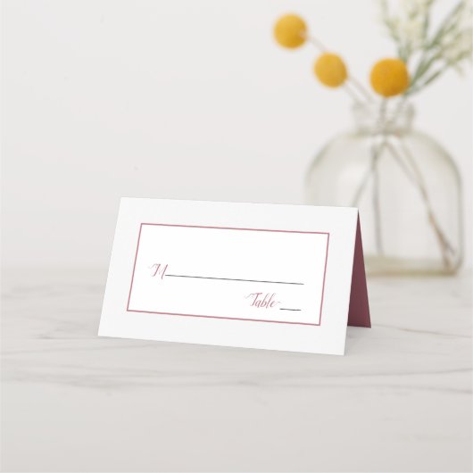 Moderne Rose Gold Script Minimal Hochzeit Platzkarte (Vorderseite)