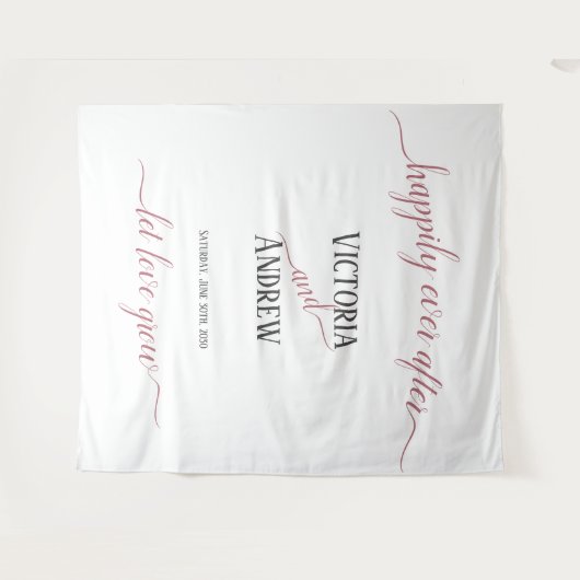 Moderne Rose Gold Script Minimal Hochzeit Wandteppich (Vorderseite (Horizontal))