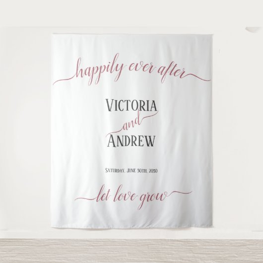 Moderne Rose Gold Script Minimal Hochzeit Wandteppich (Vorderseite)