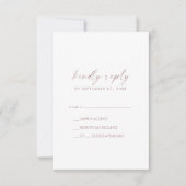 Moderne Rose Gold Script Minimal RSVP Karte (Vorderseite)
