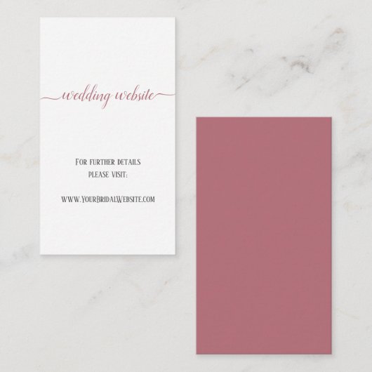 Moderne Rose Gold Script Minimal Wedding Website Begleitkarte (Vorne/Hinten)
