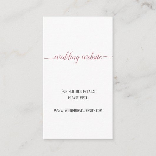 Moderne Rose Gold Script Minimal Wedding Website Begleitkarte (Vorderseite)