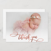 Moderne Rose Gold Script Neues Baby Foto Vielen Da Dankeskarte (Vorne/Hinten)