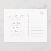 Moderne Rose Gold Script Save the Date Einladungspostkarte (Rückseite)